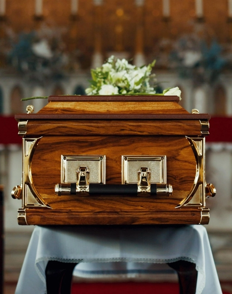 trumna z ciemnego drewna